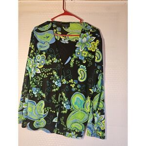 Goodclothes Classic, Women's‎ Medium M Blouse Black/green Paisley Made USA